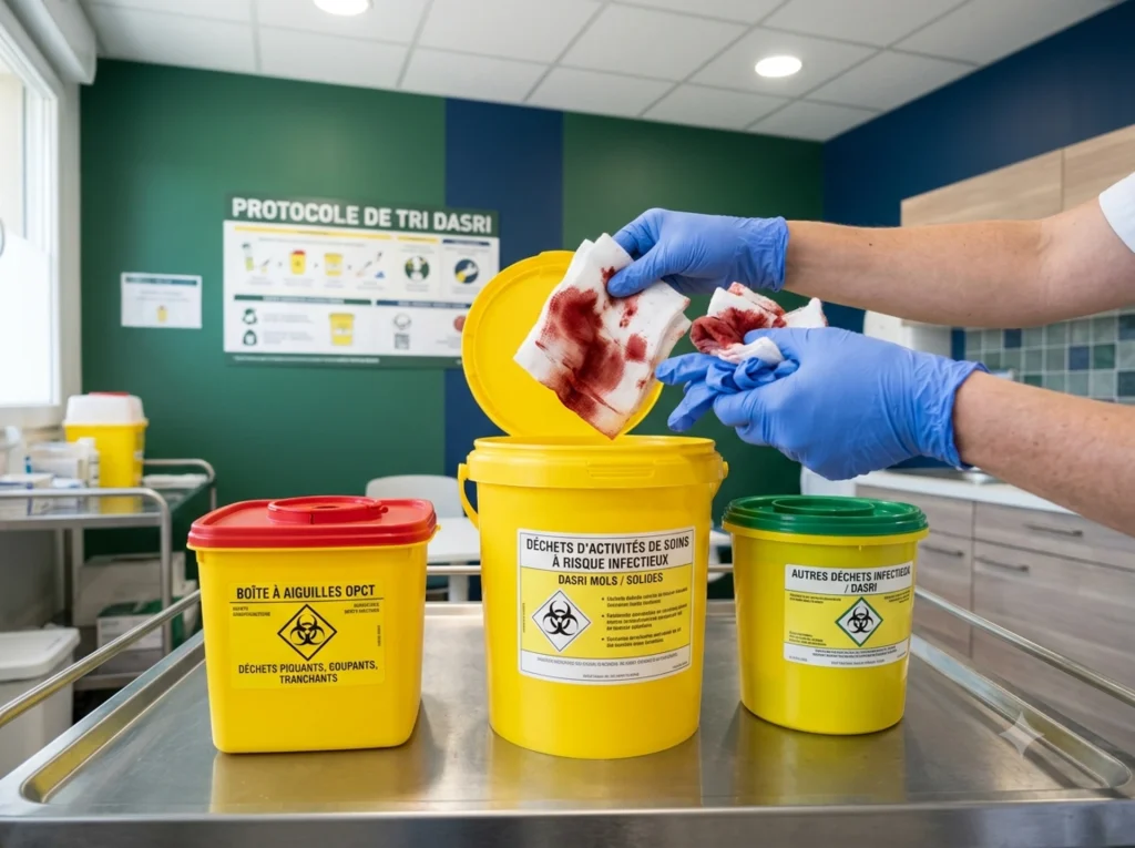 Tri des DASRI : contenants homologués OPCT et fûts jaunes distincts en cabinet médical